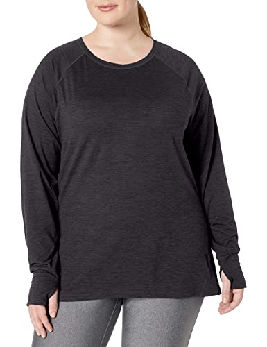 Amazon Essentials Women's Brushed Tech Stretch Long-Sleeve Crewneck Shirt (Available in Plus Size), Black/Space Dye, Medium