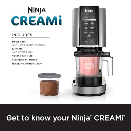 Ninja NC301 CREAMi Ice Cream Maker, for Gelato, Mix-ins, Milkshakes, Sorbet, Smoothie Bowls & More, 7 One-Touch Programs, with (2) Pint Containers & Lids, Compact Size, Perfect for Kids, Silver