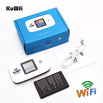 Mobile WiFi Hotspot | KuWFi 4G LTE Unlocked Wi-Fi Hotspot Device | Portable WiFi Router with SIM Card Slot for Travel Support B2/B4/B5/B12/B17 for AT&T/T-Mobile