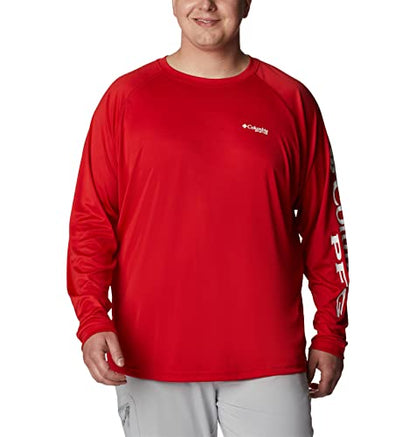 Columbia Men's Terminal Tackle Long Sleeve Shirt, Red Spark/White Logo, Large