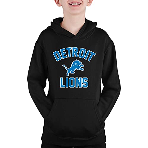 Team Fan Apparel NFL Youth Gameday Hooded Sweatshirt, Pro Football Hoodie Pullover Sweatshirt, Sports Apparel Boys and Girls (Detroit Lions - Black, Youth Medium)