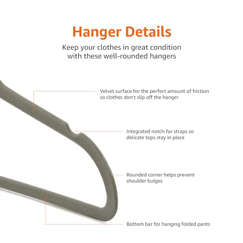 Amazon Basics Slim, Velvet, Non-Slip Suit Clothes Hangers, Gray/Silver - Pack of 30