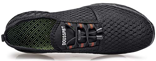 DOUSSPRT Men's Water Shoes Quick Drying Sports Aqua Shoes All Black US Size 9.5