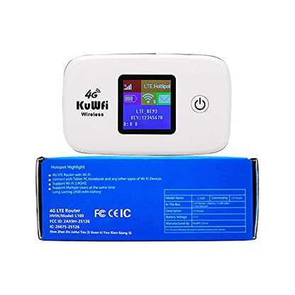 Mobile WiFi Hotspot | KuWFi 4G LTE Unlocked Wi-Fi Hotspot Device | Portable WiFi Router with SIM Card Slot for Travel Support B2/B4/B5/B12/B17 for AT&T/T-Mobile