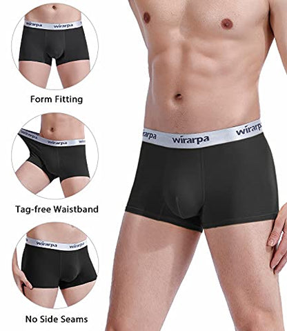 wirarpa Men's Trunks Underwear Cotton Comfortable Stretch Wide Waistband Boxer Briefs Black 4 Pack, Small