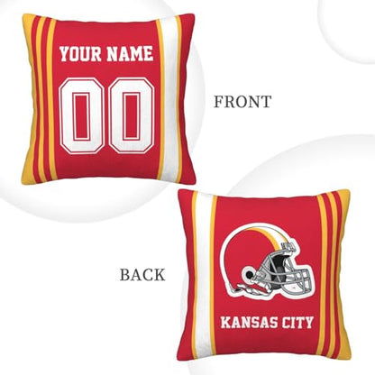 Kansas City Throw Pillow Covers Custom Football Style Pillows Case Personalized Any Name and Number Pillow Cover Fans Gifts for Men Women Youth Boy