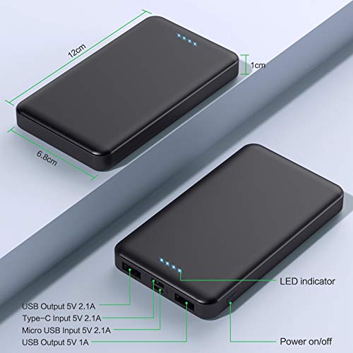 Portable Charger Power Bank 10000mAh【2 Pack】Ultra Slim Design Portable Phone Charger with Type C Input & 2 Output Backup Charging External Battery Pack for Smart Phone, Android Phone,Tablet etc.