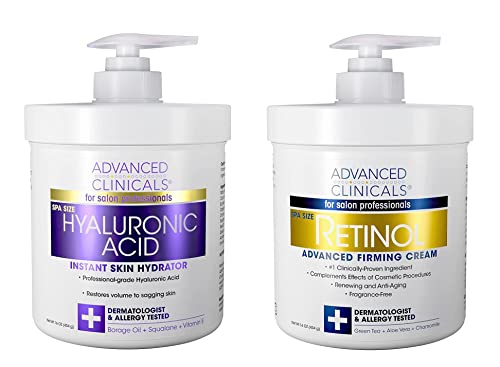 Advanced Clinicals Retinol Cream + Hyaluronic Acid Body Lotion & Face Moisturizer Skin Care Set | Fragrance Free Retinol Body Cream & Hyaluronic Acid Lotion For Crepey Skin, Stretch Marks, & Dry Skin