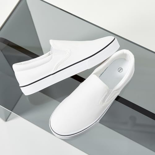 Women's Canvas Slip On Sneakers Fashion Flats Shoes White Canvas Shoes(White.US8)