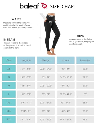 BALEAF Women's Fleece Lined Leggings Thermal Warm Winter Tights High Waisted Thick Yoga Pants Cold Weather with Pockets Black M