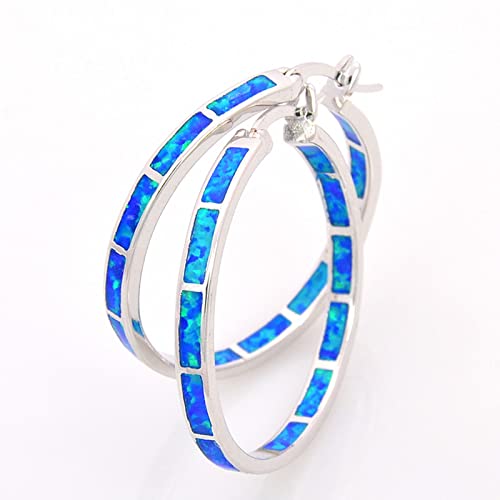  925 Sterling Silver Hoop Earring, Opal Small Hoop Earring for Women, Hypoallergenic Jewelry Cubic Zirconia Huggie Hoop Earrings Blue