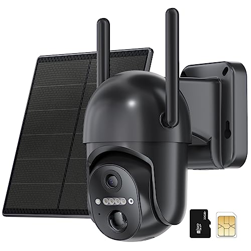 4G LTE Cellular Solar Security Camera Wireless Outdoor, SEHMUA No WiFi Camera(Verizon, AT&T and T-Mobile), 360° View, 2K Color Night Vision, PIR Motion Sensor, 2 Way Talk(32G SD&SIM Card Included)