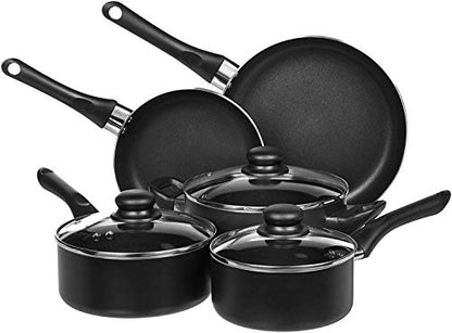 Amazon Basics Non-Stick Cookware 8-Piece Set, Pots and Pans, Black