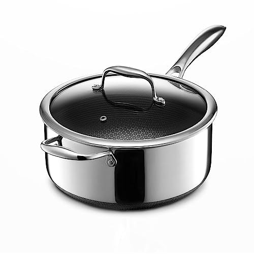 HexClad Cookware 5-Quart Hybrid Saucepan and Glass Lid, Stay-Cool Handle, PFOA-Free Non-Stick Surface