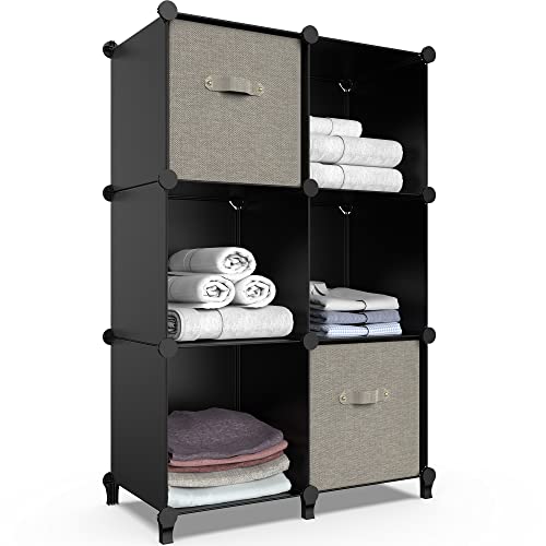 6-Cube Storage Organizer, Closet Organizer Storage Cabinet Shelf Bookcase Bookshelf with Metal Hammer, Storage Cubes Organizer Cabinet for Kids, Closet, Bedroom, Bathroom(11.8x11.8x11.8 inch)Black