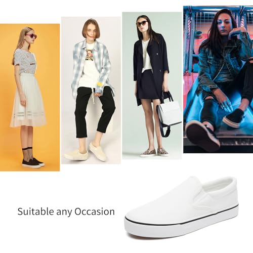 Women's Canvas Slip On Sneakers Fashion Flats Shoes White Canvas Shoes(White.US8)