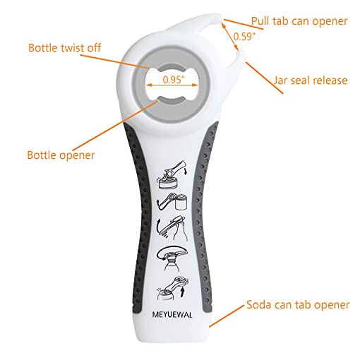 Jar Opener Bottle Opener for Weak Hands, 5 in 1 Multi Function Can Opener Bottle Opener Kit with Silicone Handle Easy to Use for Children, Elderly and Arthritis Sufferers (NEW White)