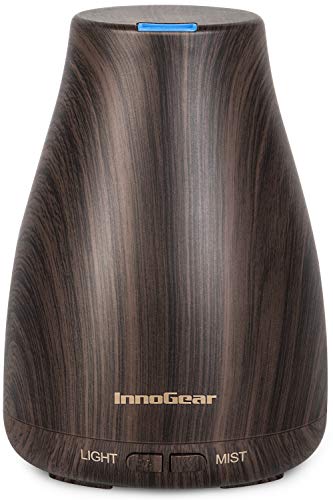 InnoGear Essential Oil Diffuser, Upgraded Diffusers for Essential Oils Aromatherapy Diffuser Cool Mist Humidifier with 7 Colors Lights 2 Mist Mode Waterless Auto Off for Home Office Room, Brown