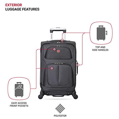 SwissGear Sion Softside Expandable Roller Luggage, Dark Grey, Carry-On 21-Inch