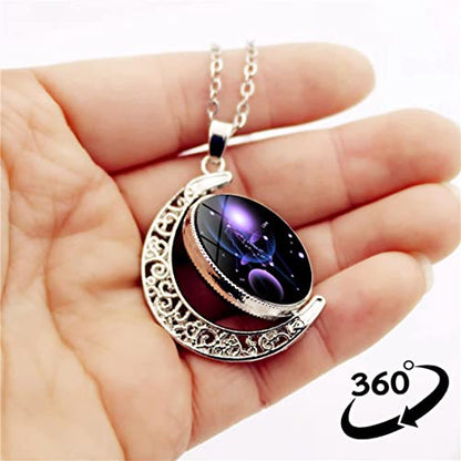 DEQIYIJI Zodiac Necklace Jewelry Birthday Gifts Astrology 12 Constellation Horoscope Sign Galaxy Crescent Half Moon Pendant Necklace Capricorn