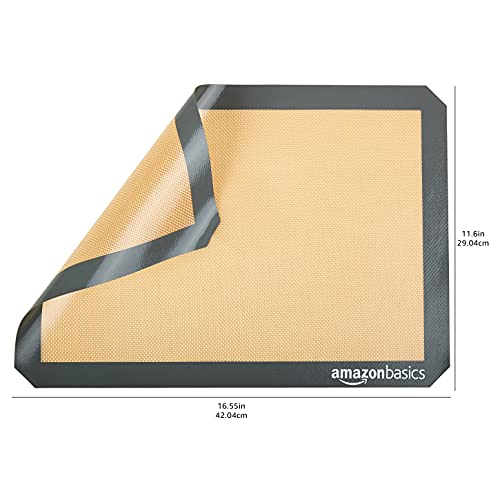 Amazon Basics Silicone, Non-Stick, Food Safe Baking Mat, Pack of 4, Beige/Gray, Rectangular, 16.5" x 11.6"