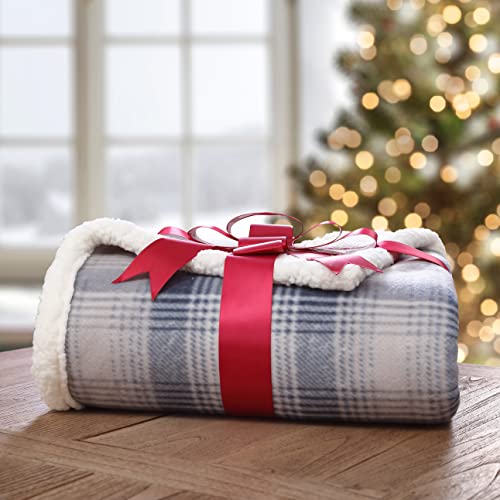 Eddie Bauer Brushed Throw Blanket Reversible Sherpa & Brushed Fleece, Lightweight Home Decor for Bed or Couch, Nordic Midnight