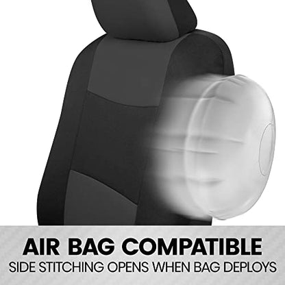 BDK PolyPro Car Seat Covers Full Set in Charcoal on Black – Front and Rear Split Bench Seat Covers for Cars, Easy to Install Car Seat Cover Set, Car Accessories for Auto Trucks Van SUV