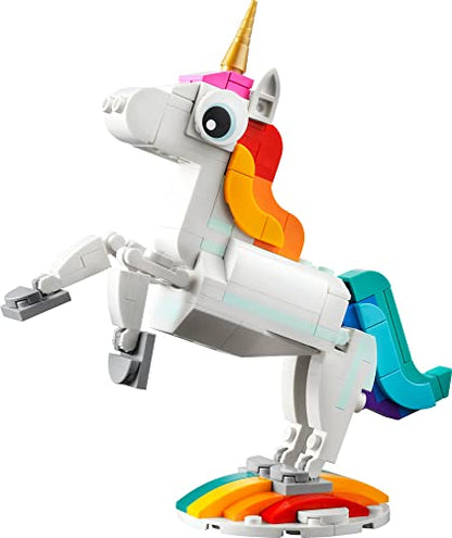 Lego Creator 3 in 1 Magical Unicorn Toy to Seahorse to Peacock 31140, Rainbow Animal Figures, Unicorn Gift for Girls and Boys, Buildable Toys