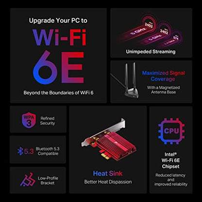 TP-Link WiFi 6E AXE5400 PCIe WiFi Card (Archer TXE75E), Tri Band Wireless Adapter with Bluetooth 5.3, WPA3, MU-MIMO, OFDMA, Heat Sink, Low-Profile Bracket, Supports Windows 10, 11 (64bit)