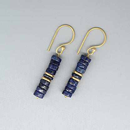 Gempires Natural Lapis Lazuli Heishi Beads With Spacers Earring, Healing Crystals, September Birthstone, Gift for Her, Handmade Jewelry (Lapis Lazuli)