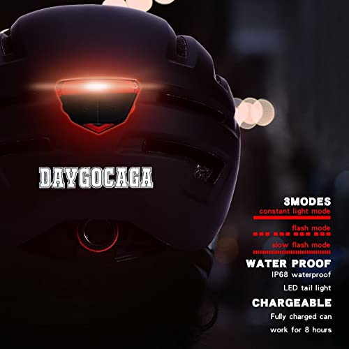 DAYGOCAGA Adult Bike Helmet for Men Women, Mountain Road Bicycle Helmet with USB Rechargeable Taillight, Matte Black
