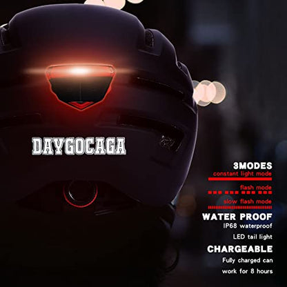 DAYGOCAGA Adult Bike Helmet for Men Women, Mountain Road Bicycle Helmet with USB Rechargeable Taillight, Matte Black