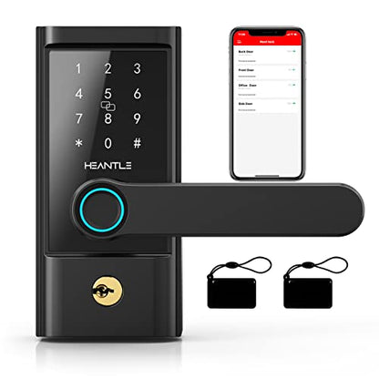 Keyless Entry Smart Door Lock - HEANTLE Smart Lock Fingerprint Door Lock with Lever Electronic Locks for Front Door Touchscreen Keypads Door Lock Automatic Lock Compatible with Alexa Google Home Black