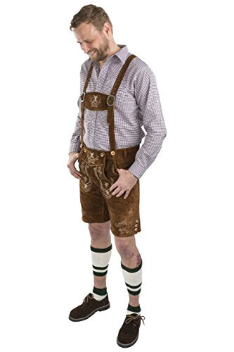 Schöneberger Trachten Couture Men Oktoberfest German Lederhosen Leather Shorts Alpenjäger (US:34"/EU:50) Medium Brown