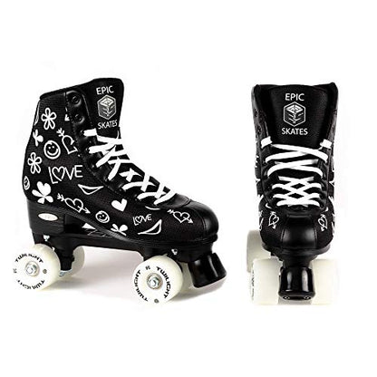 Epic Skates Womens Luv Quad Roller Skates, Black/White, Ladies 5