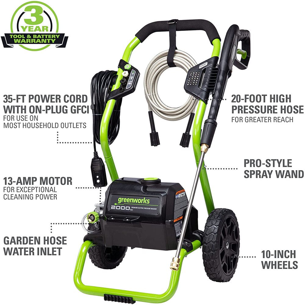 Greenworks 2000 PSI 1.1 GPM Cold Water Electric Pressure Washer