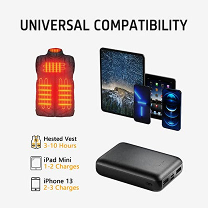 5V 2A Rechargeable Battery for Heated Vest Heated Jackets Heated Hoodies 10000mAh Battery Pack for Men Women (No DC port, Not suit for 7.4v Heated Clothing)