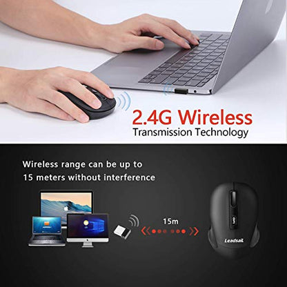 LeadsaiL Wireless Computer Mouse, 2.4G Portable Slim Cordless Mouse Less Noise for Laptop Optical Mouse with 4 Buttons, AA Battery Used, USB Mouse for Laptop, Desktop, MacBook