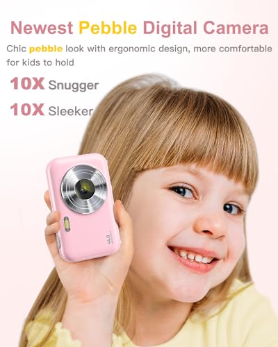 Digital Camera, FHD 1080P Kids Camera with Neck Lanyard 32GB Card Battery, Anti-Shake 16X Digital Zoom, 44MP Point Shoot Cameras, Compact Portable Small Gift Camera for Kid Teen Student Girl Boy(Pink)