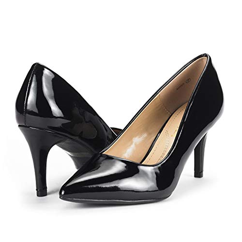 DREAM PAIRS Women's High Stiletto Heels Sexy Closed Pointed Toe Dress Pumps Shoes for Wedding Work Office Business, 3 Inches, KUCCI, Size 7.5, Black PAT