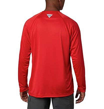 Columbia Men's Terminal Tackle Long Sleeve Shirt, Red Spark/White Logo, Large