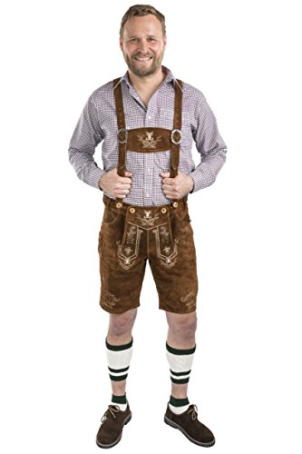 Schöneberger Trachten Couture Men Oktoberfest German Lederhosen Leather Shorts Alpenjäger (US:34"/EU:50) Medium Brown