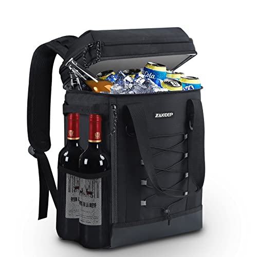 ZAKEEP Cooler Backpack, 36 Cans Multifunctional Leakproof Cooler Backpack with Padded Top Handle, Mesh Pocket for Camping BBQ (Black)