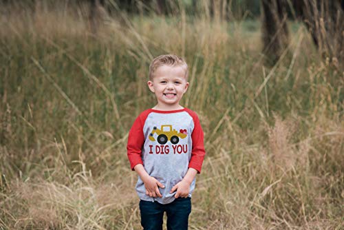 7 ate 9 Apparel Kid's I Dig You Construction Truck Valentine's Day Red Raglan Shirt 3T