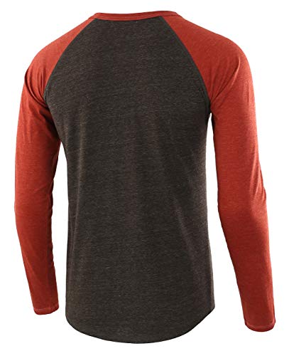 Estepoba Mens Athletic Regular Fit Long Sleeve Active Running Hiking Henley Shirt Baseball Tee H.Charcoal/Rusty XXL