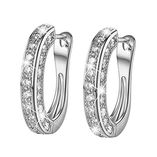 Creative Earring for Women Rhinestone Decoration Ear Stud Rings Hoop Earrings Women Girl Charming Jewelry Gift (Silver)