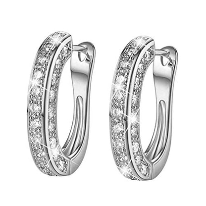 Creative Earring for Women Rhinestone Decoration Ear Stud Rings Hoop Earrings Women Girl Charming Jewelry Gift (Silver)