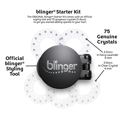 blinger Starter Kit | Women's Hair Styling Tool + 75 Precision-Cut Glass Crystals | Bling Hair in Seconds! Bedazzling Multi-Faceted Gems | Hair-Safe – Bling In Brush Out | By Blinger Kids Inventor