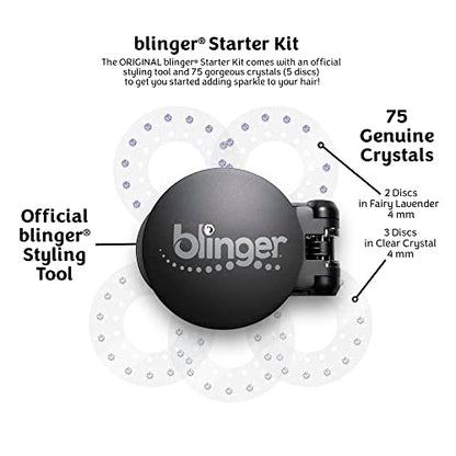 blinger Starter Kit | Women's Hair Styling Tool + 75 Precision-Cut Glass Crystals | Bling Hair in Seconds! Bedazzling Multi-Faceted Gems | Hair-Safe – Bling In Brush Out | By Blinger Kids Inventor