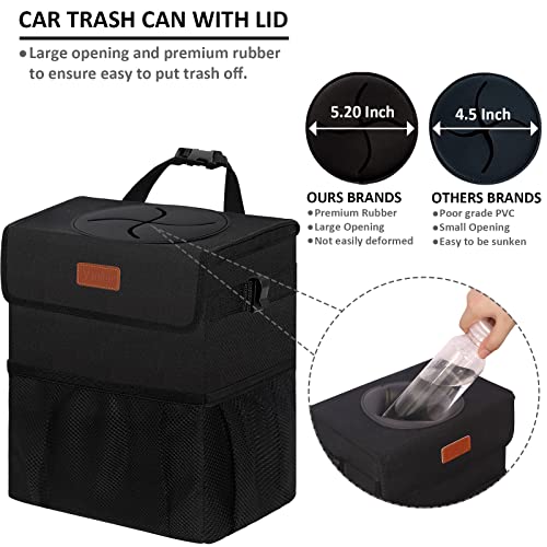 Vankor Car Trash Can for Car Cute, Car Trash Bag Bin Hanging Waterproof Automotive Car Garbage Cans Leak Proof Vehicle Trash Can Black